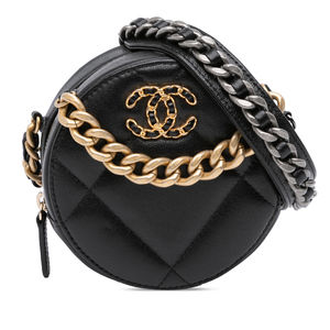 Pre-Loved Chanel Lambskin 19 Round Clutch with Chain
